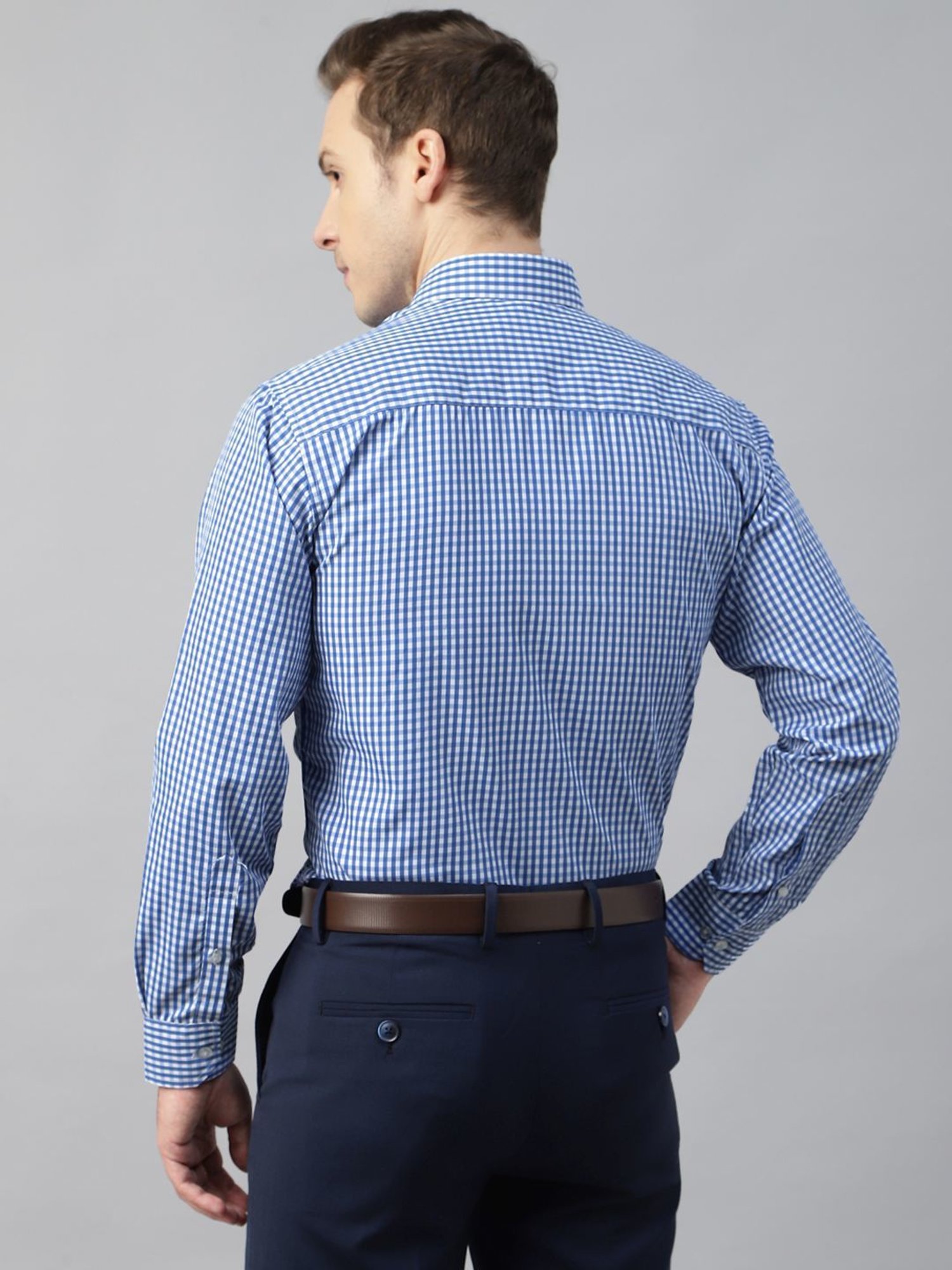 English Navy Blue Slim Fit Checks Shirt