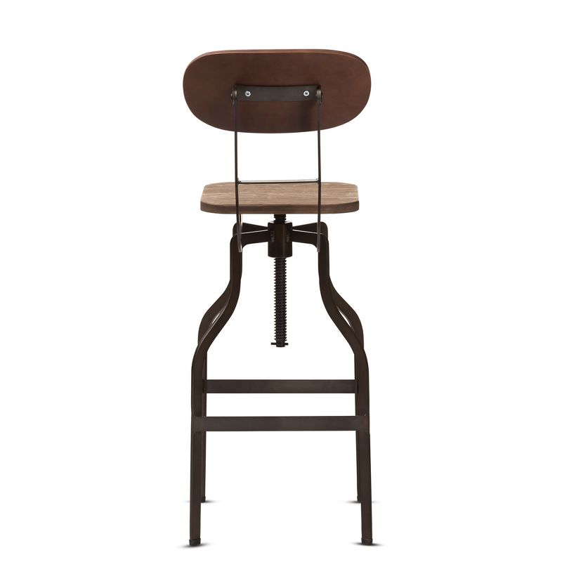 Varek Wood and Rust Finished Steel Adjustable Swivel Barstool Brown - BaxtonStudio