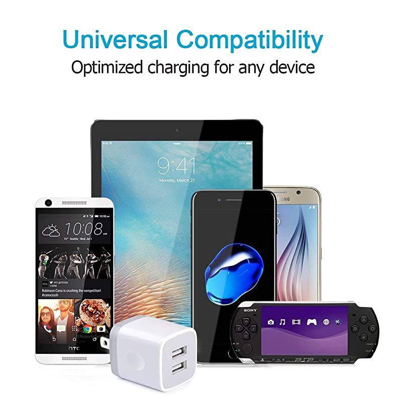 Box, Wall , Dual USB Phone Adapter, 2.1 amp USB Plugs 3 Pack Wall Plug in Fast Charging Blocks for iPhone 12 11 Pro Max XS XR X SE 8 7 6S Plus Samsung Galaxy S21 S20 Note 21 20