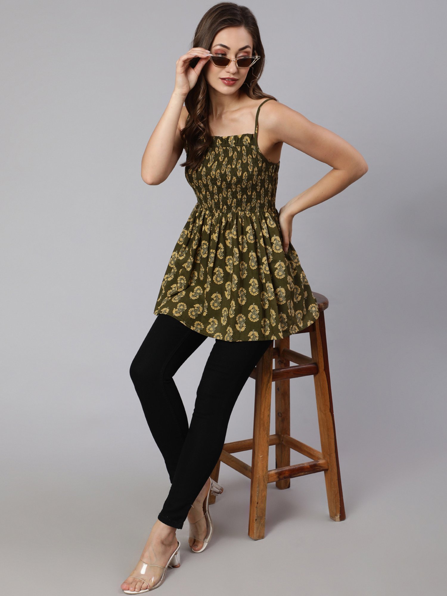 Jaipur Kurti Green Printed Top