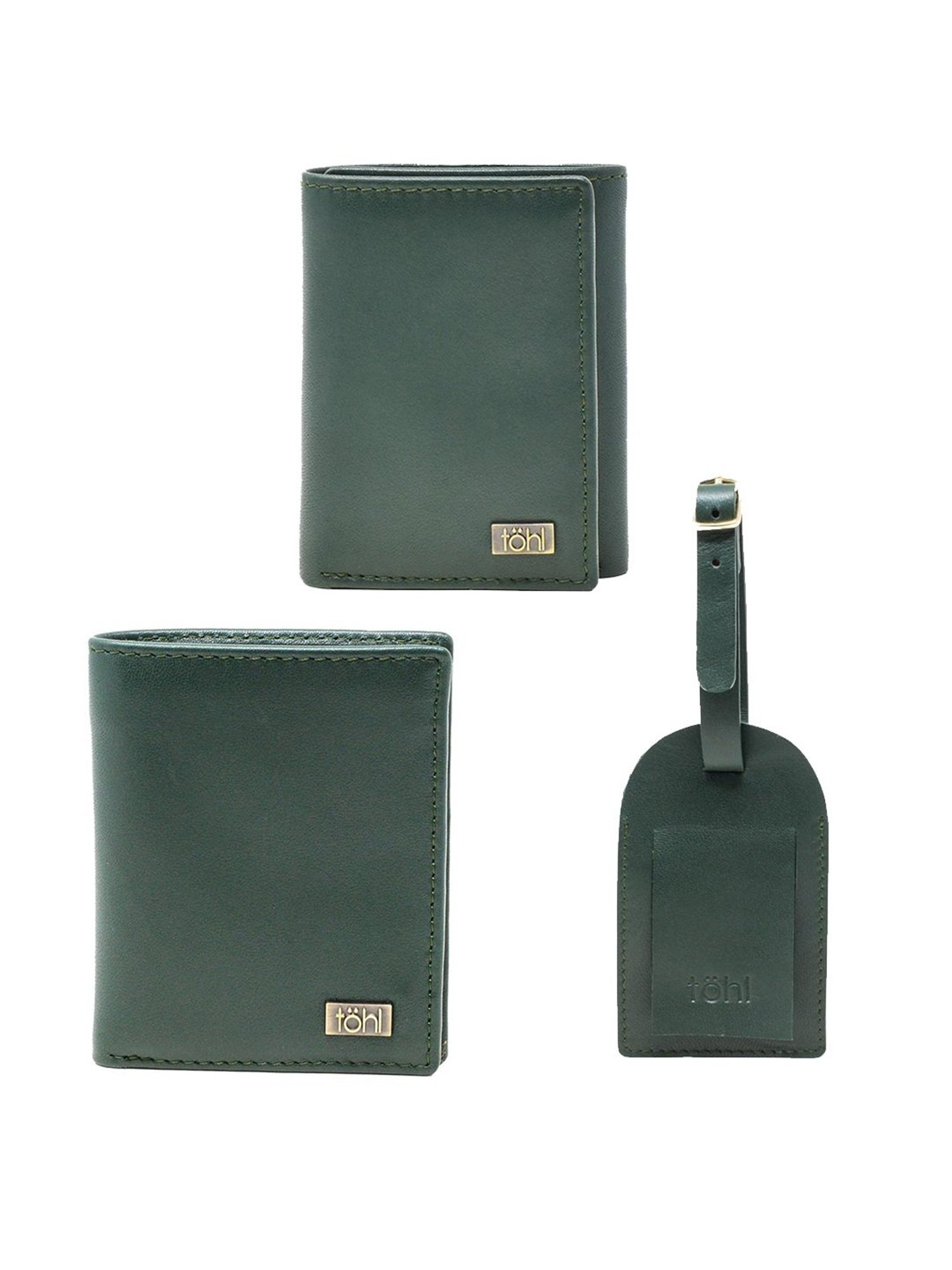 Tohl Ravello Green Casual Leather Bi-Fold Wallet,Card Holder & Key Tag Set for Men