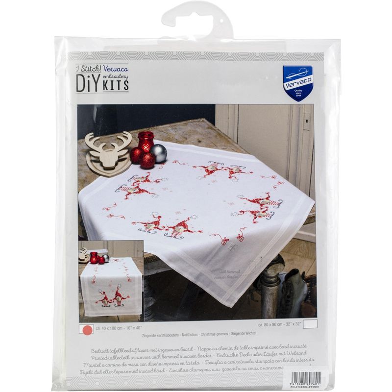 Vervaco Stamped Table Runner Cross Stitch Kit 16"X40"-Christmas Gnomes 