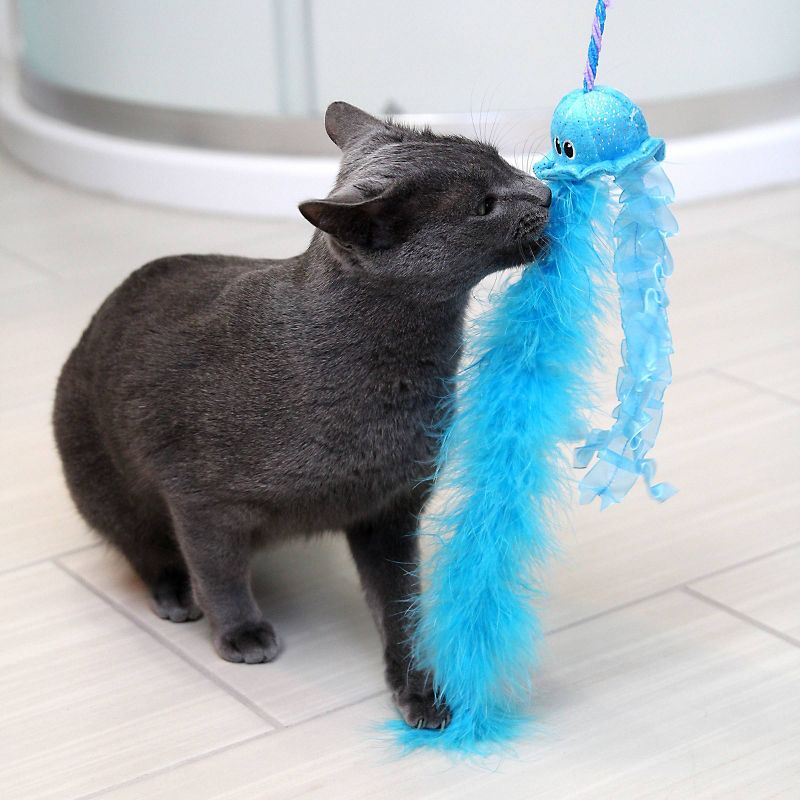 Quirky Kitty Jiggling Jellyfish Wand Cat Toy - Blue