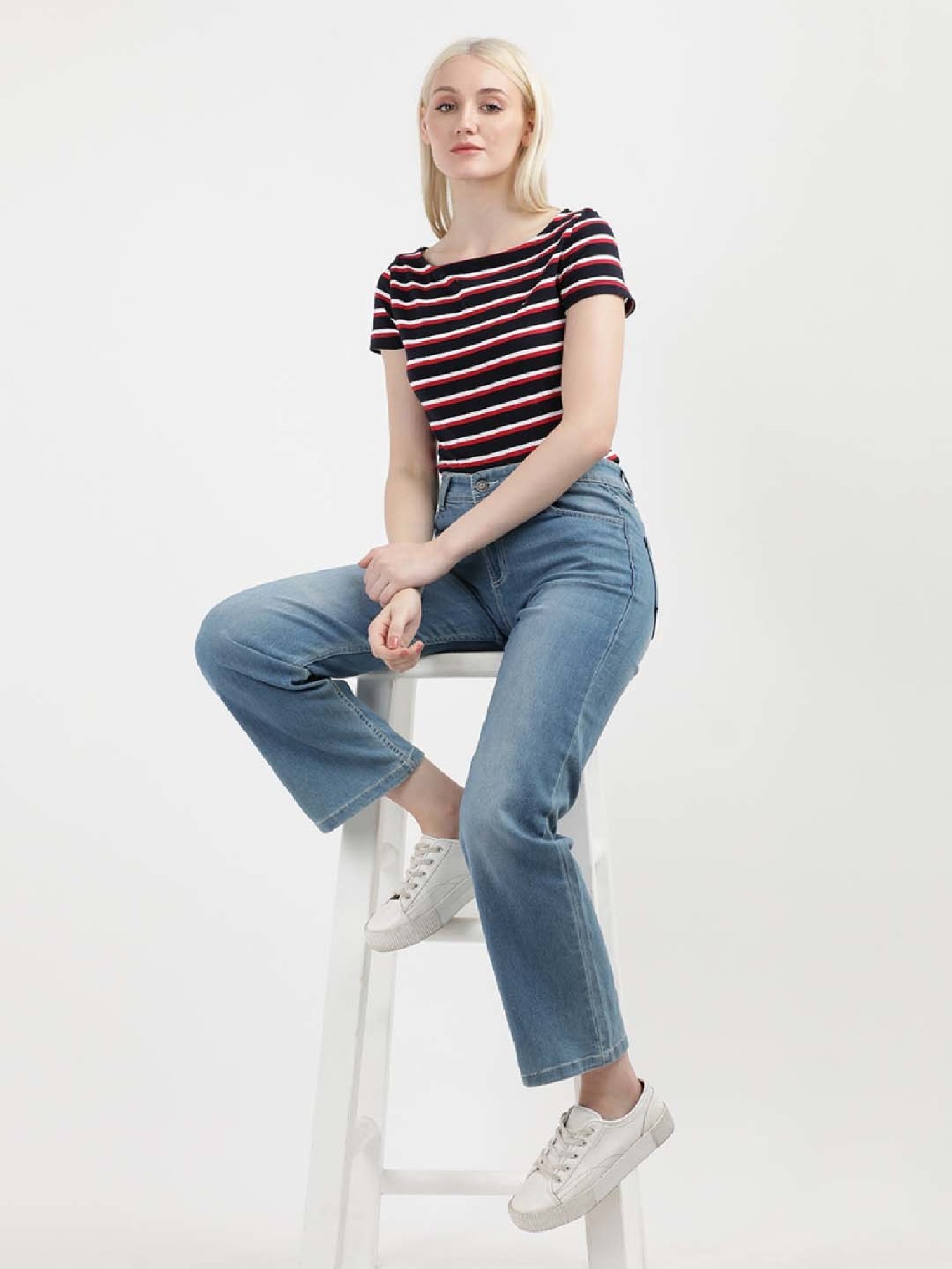 TOMMY HILFIGER Navy & White Cotton Striped Top