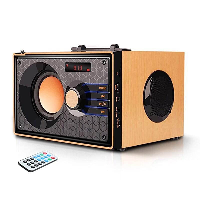 Bluetooth Speakers with FM Radio Subwoofer Remote Control AUX USB, Clear Audio Rich Bass Wireless Home Desktop Speakers Stereo Sound Outdoor Party Speaker for Phone PC Tablet TV (Beech color)