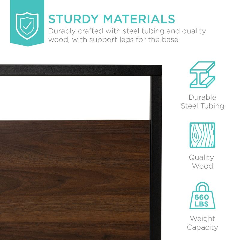 Best Choice Products Metal Wood Platform Queen Bed Frame w/ Wood Slats, Headboard, Footboard, 660lb Cap - Black/Brown