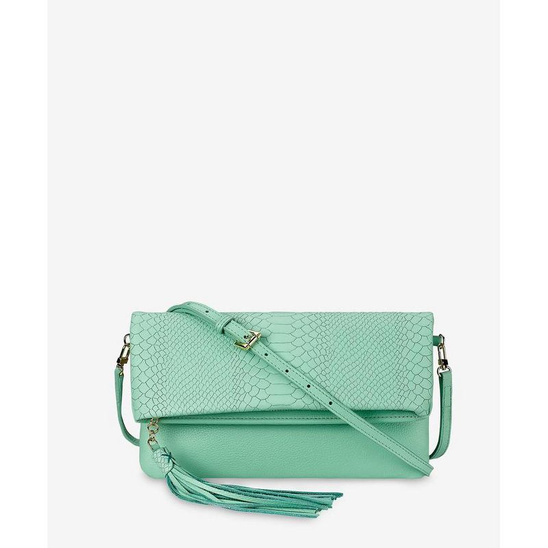 VR NYC Magnetic Strap Closure Mosaic Design Denim Laser Cut Crossbody Bag - Blue