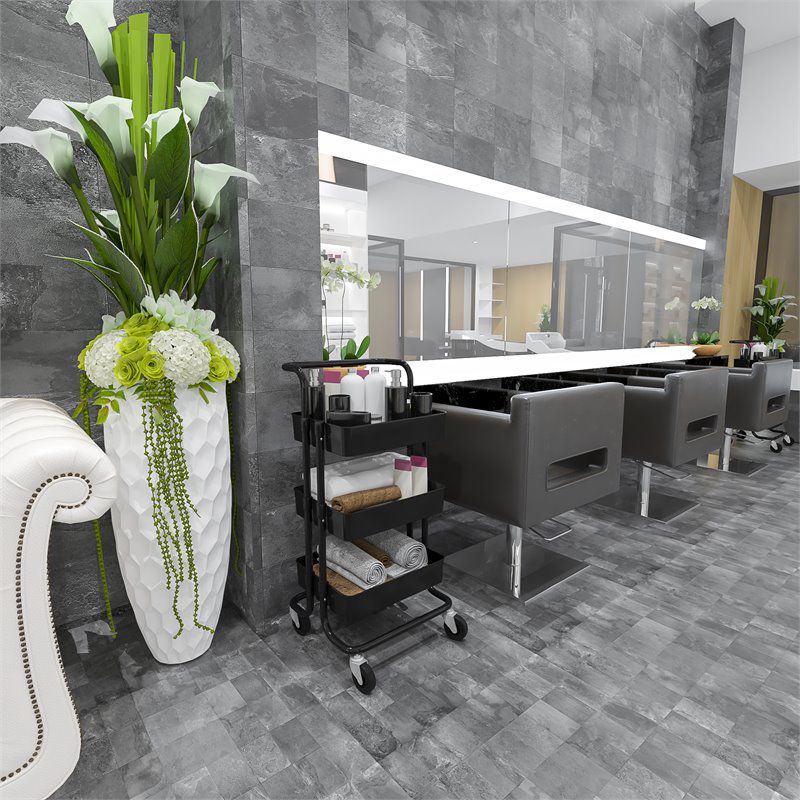 Pemberly Row 3 Tier Rolling Utility Cart with Storage in Black