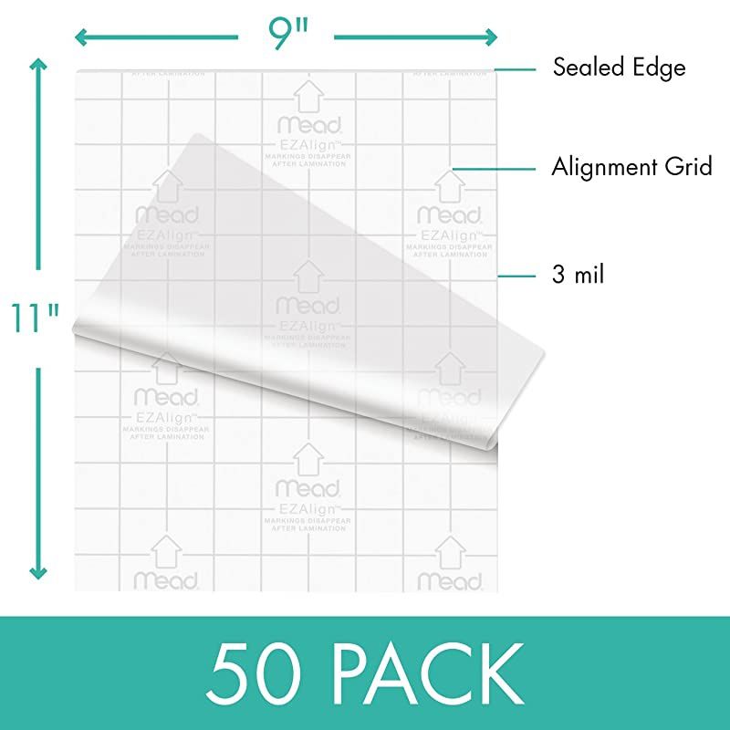 Thermal Laminating Sheets / Pouches, 3 Mil Letter Size with EZAlign Grid, 50 Pack (39028)