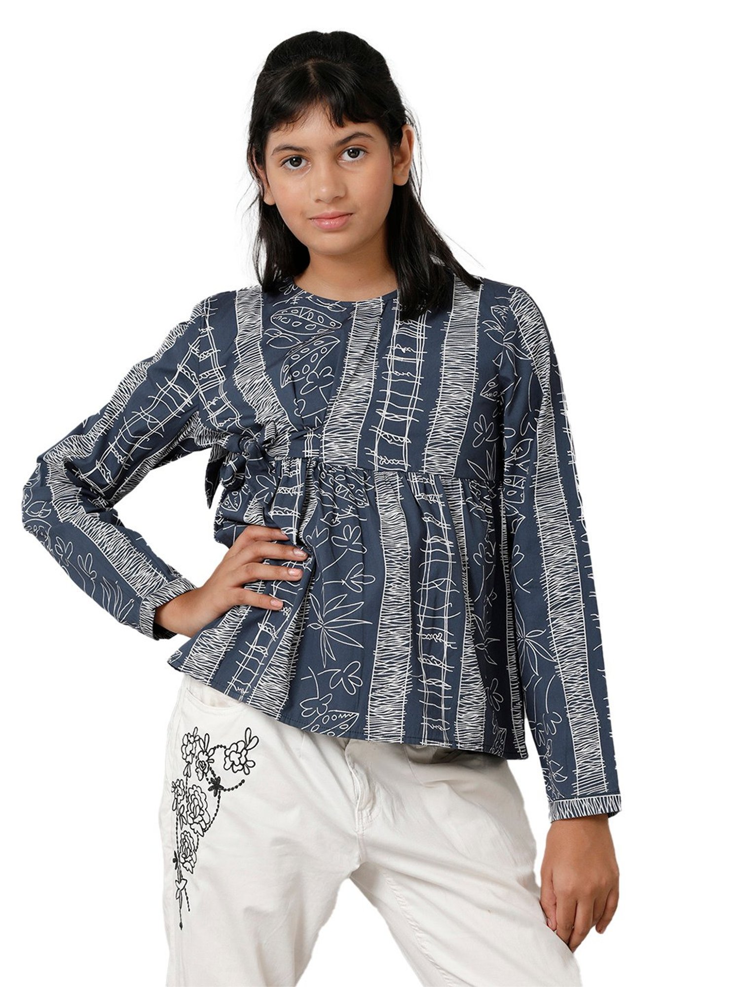 Under Fourteen Only Kids Blue Printed Full Sleeves Top