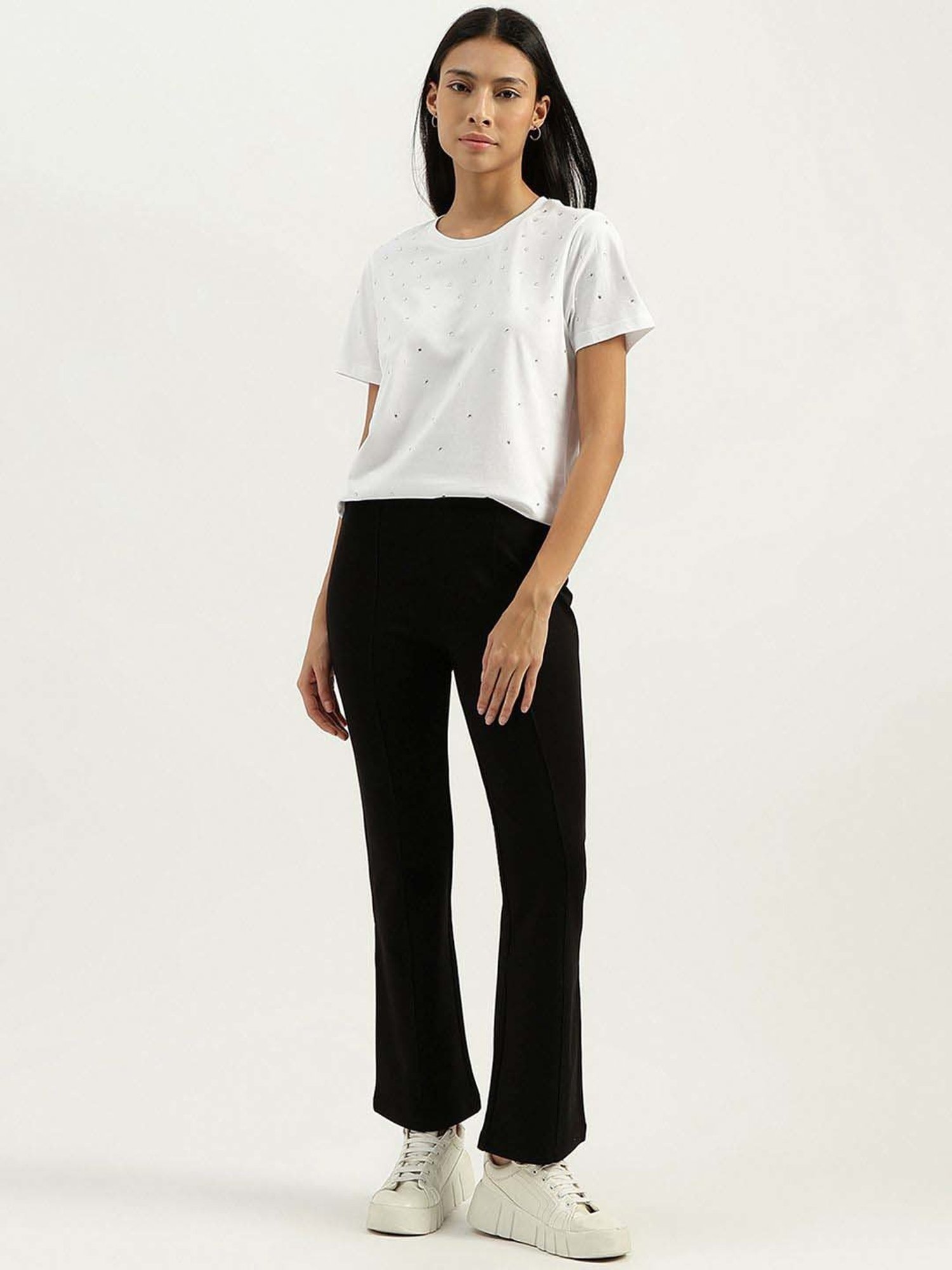 United Colors of Benetton White Cotton Embellished T-Shirt