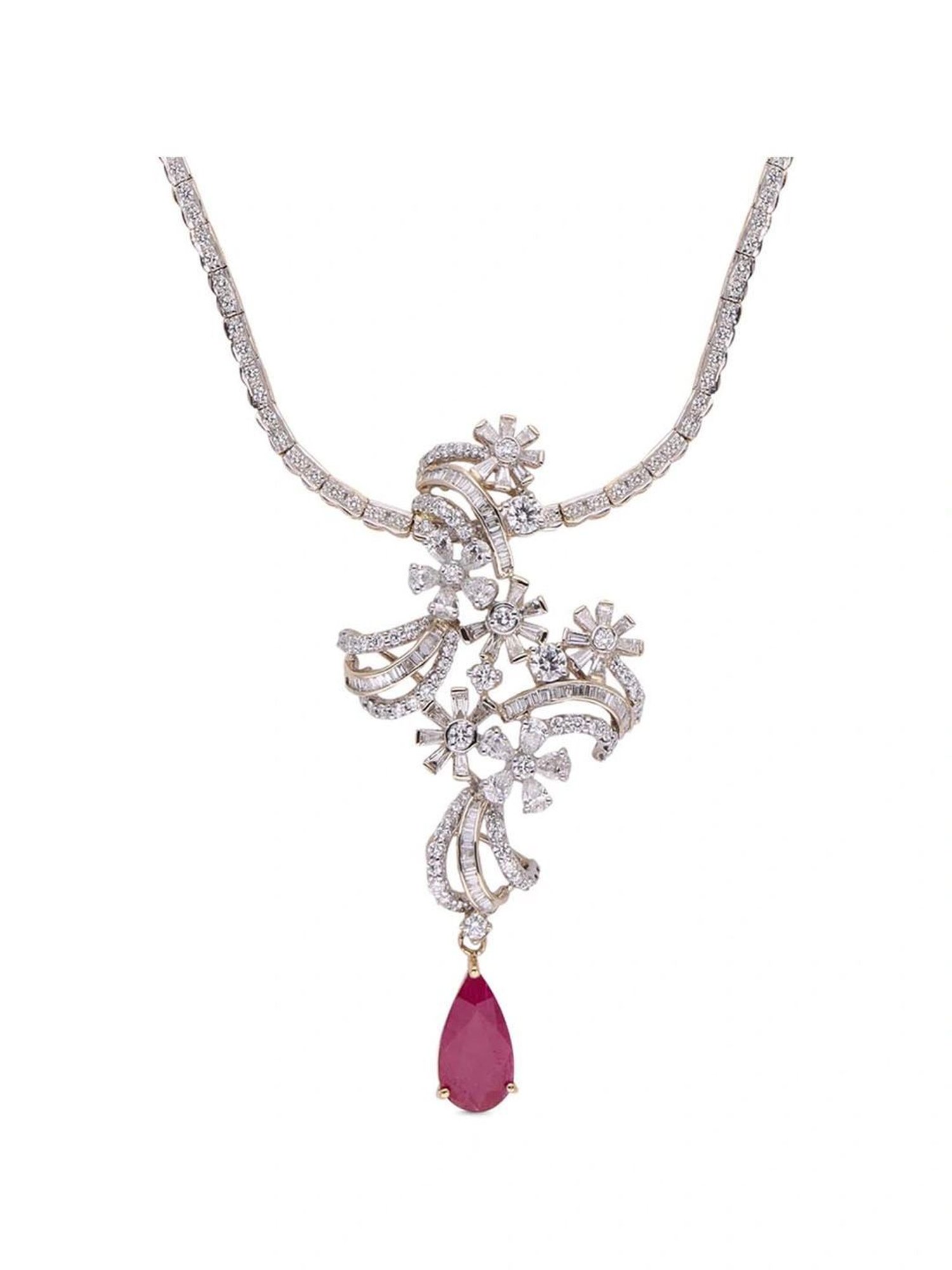 P.N.Gadgil Jewellers 18k Gold Infinity Florall Diamond Necklace For Women