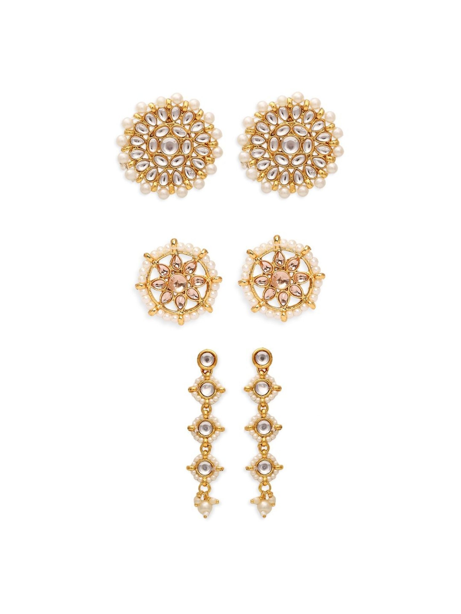 OOMPH Combo of 3 Kundan Jadau Maangtikaa Set - 3 Maangtikka & 3 Pair of Matching Earrings
