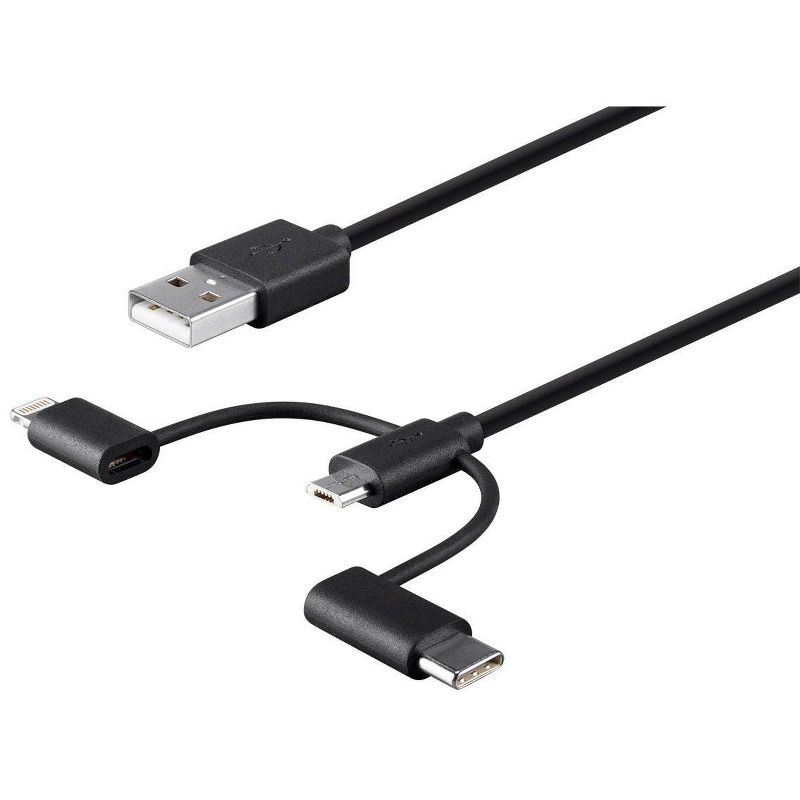 Tripp Lite USB-A to Lightning, USB Micro-B and USB-C Sync/Charge Cable, Black, 6 ft.