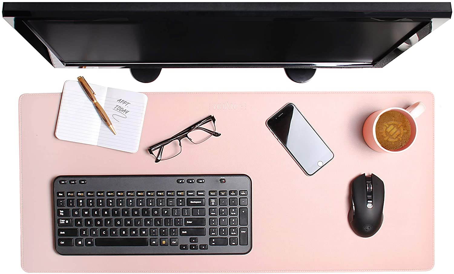 ENHANCE PU Leather Mouse Pad - Faux Leather Desk Mat Protector Extra Large - Water and Stain Resistant , Non-Slip Grip and Stitched Edges - Great Decor and Work from Home Office Accessories (Pink)