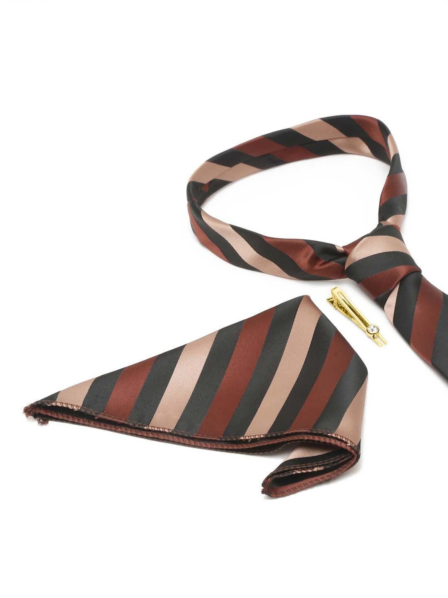 Louis Stitch Brown Striped Necktie Gift Set - Set of 3