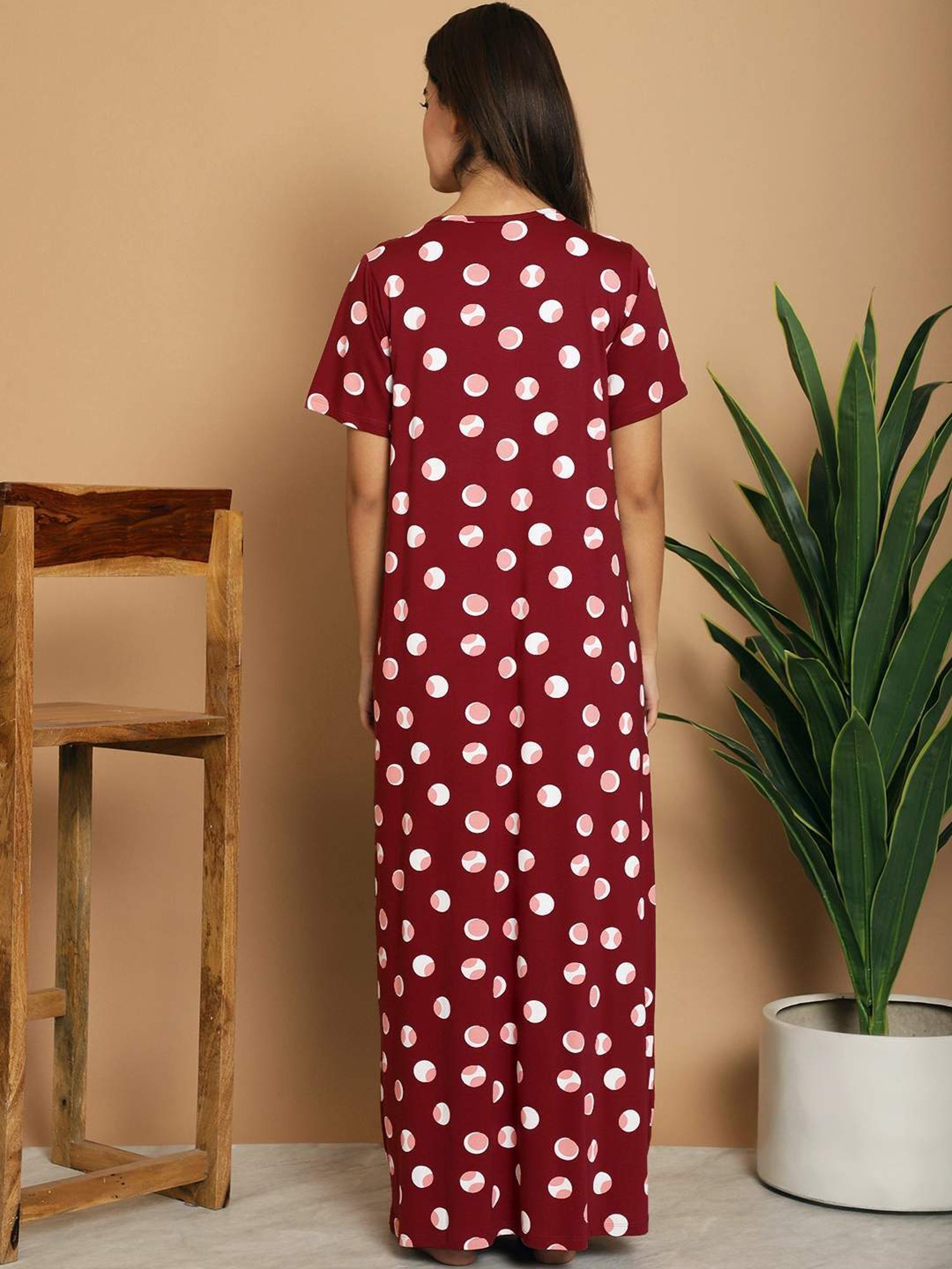 Kanvin Red Cotton Printed Nighty