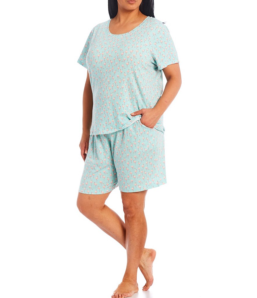 Sleep Sense Plus Micro Flamingos Printed Jersey Knit Coordinating Sleep Tee