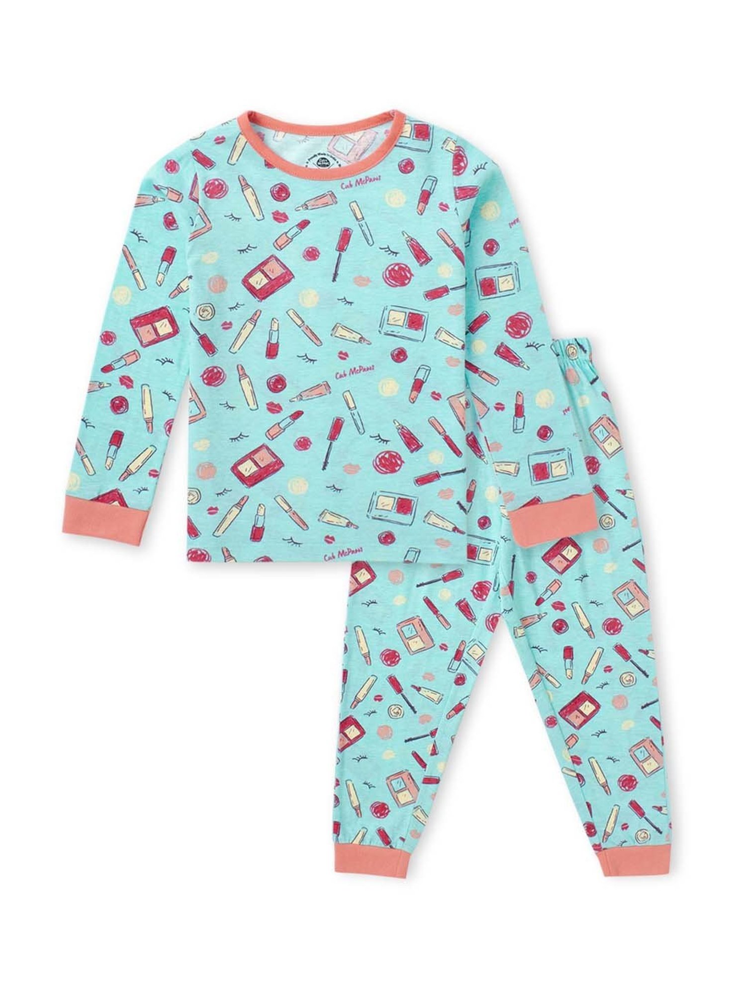 Cub McPaws Girls Blue & Pink Cotton Printed Full Sleeves T-Shirt Set