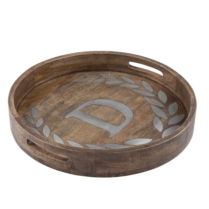 GG Collection Heritage Collection Mango Wood Round Tray With Letter "D"