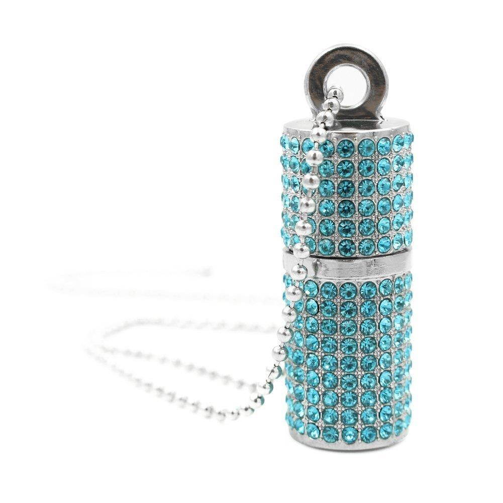 WooTeck USB Flash Drive,Bling Rhinestone Diamond Crystal Glitter Lipstick Case Shining Jewelry Necklace,64GB,Lake Blue