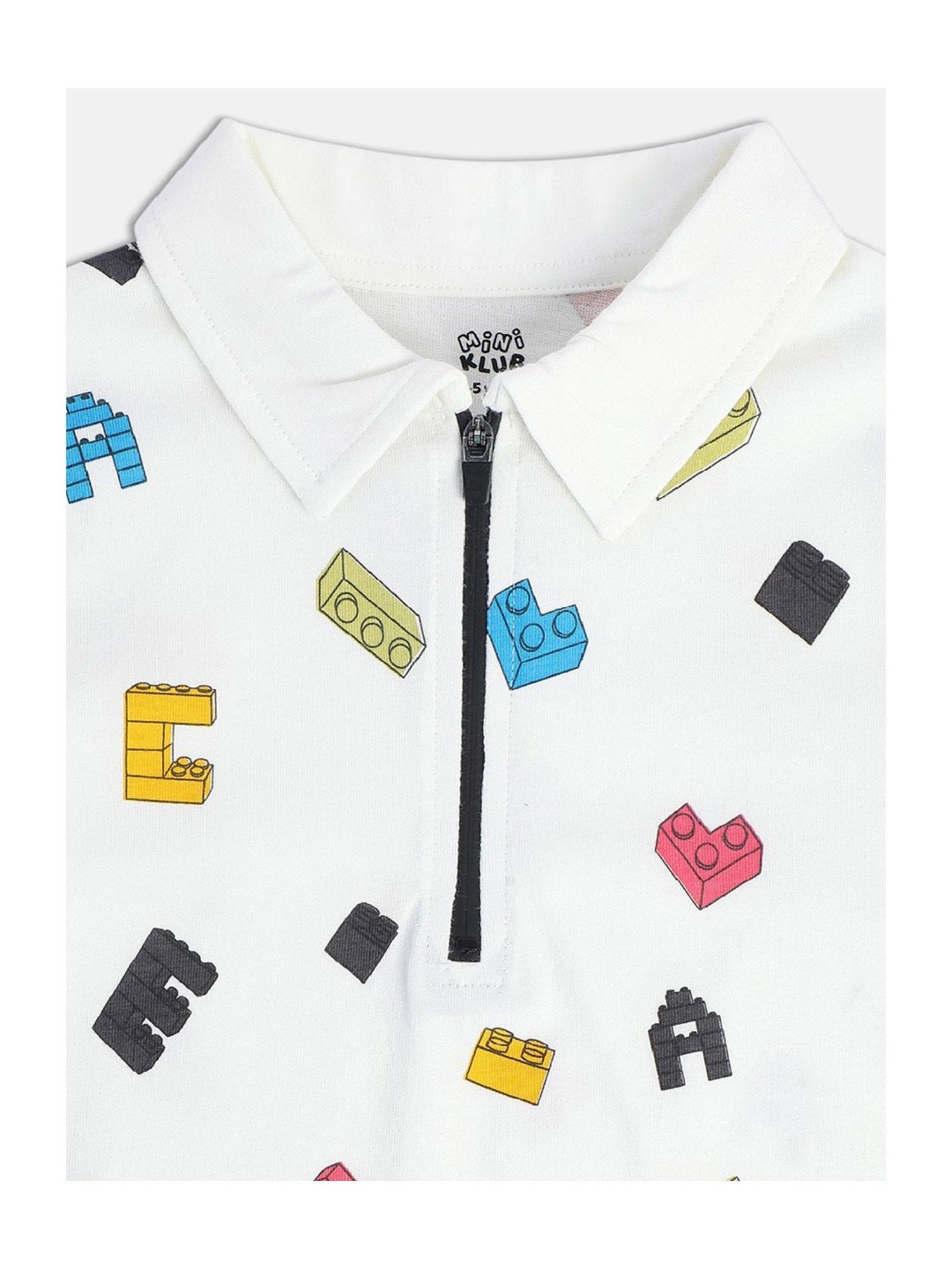 MINIKLUB Kids White Printed Full Sleeves Polo T-Shirt