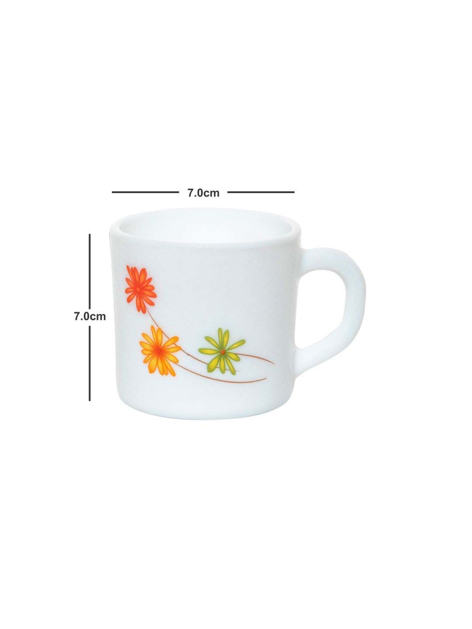 Cello Dazzle Stella White & Orange Glass Coffee Mug (0.18 L) - Set of 12