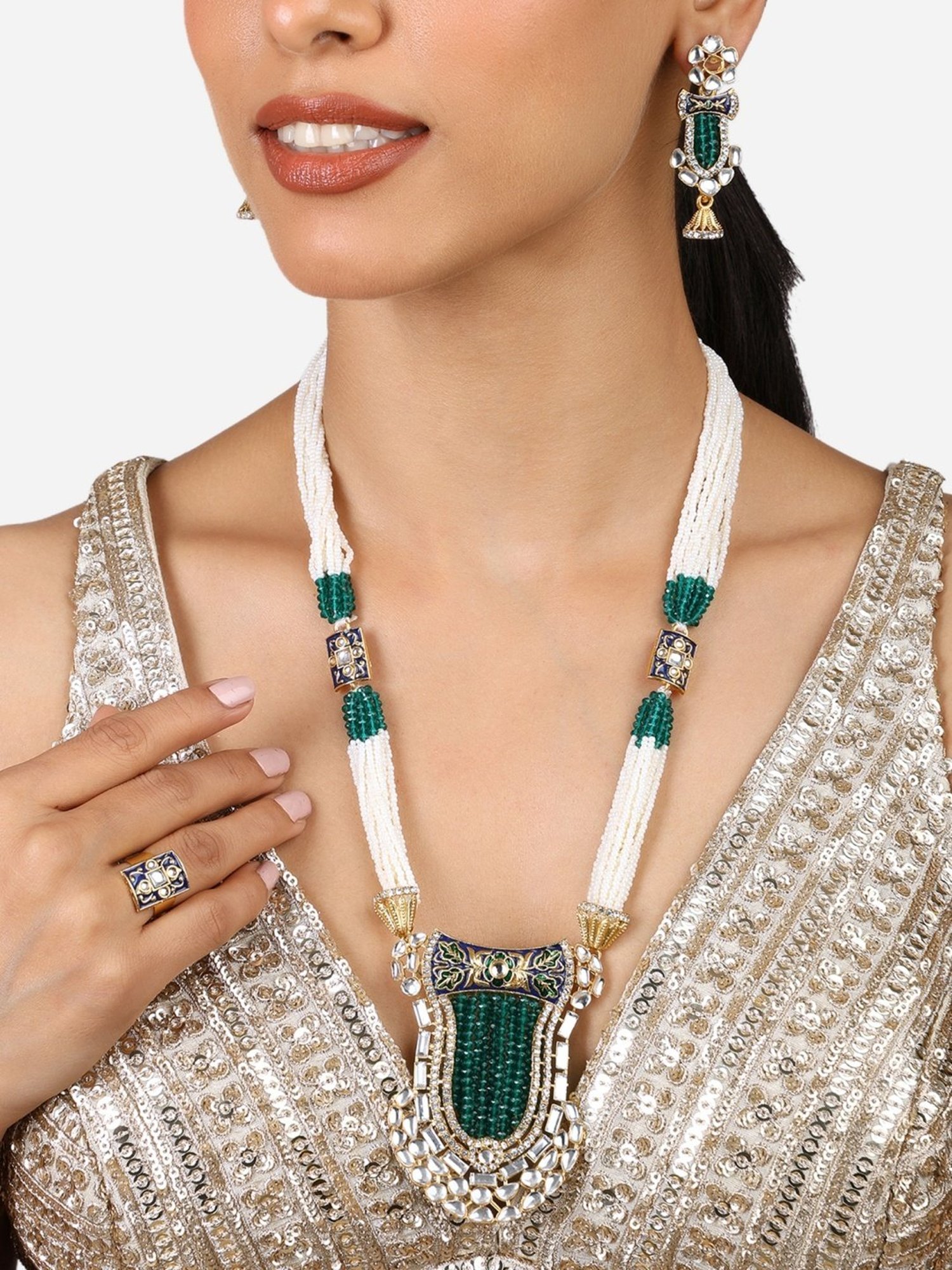 Sri Jagdamba Pearls White Alloy Classic Necklace & Earring Set