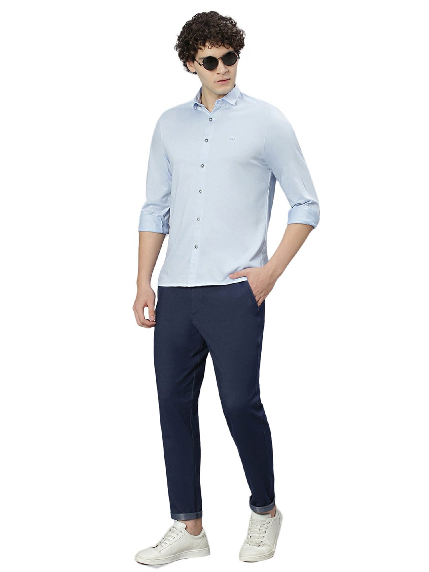 Slowave Sky Blue Regular Fit Cotton Shirt