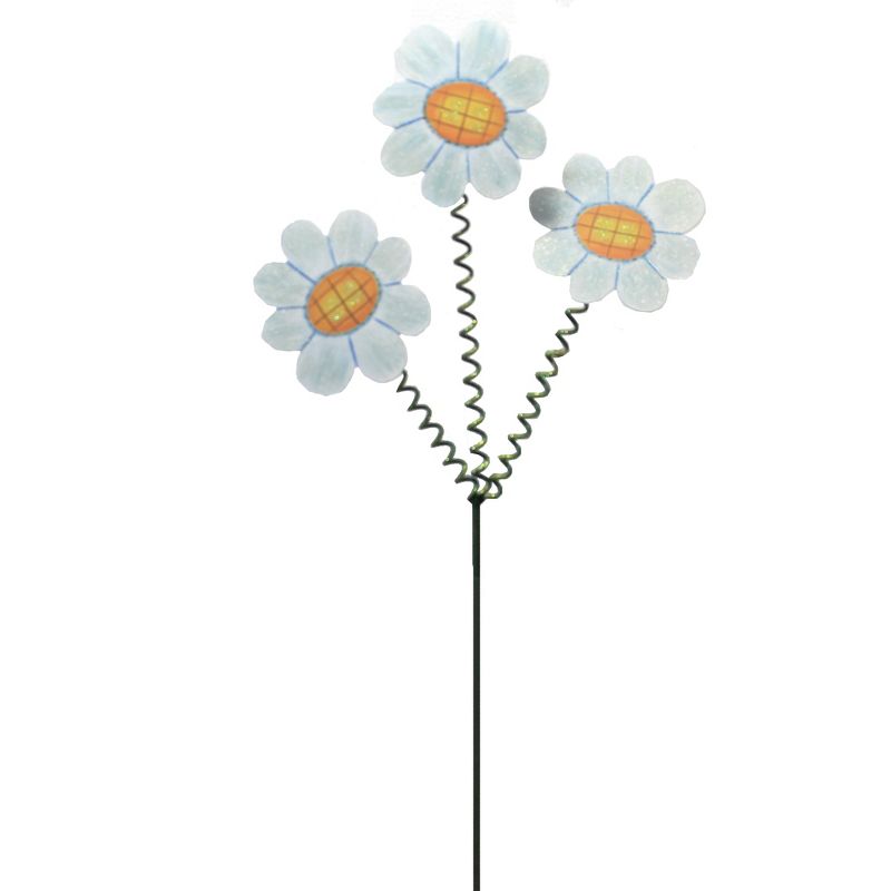 Home & Garden 32.0" Crazy Three Daisy Stake Spiral Stem Round Top Collection  -  Decorative Garden Stakes