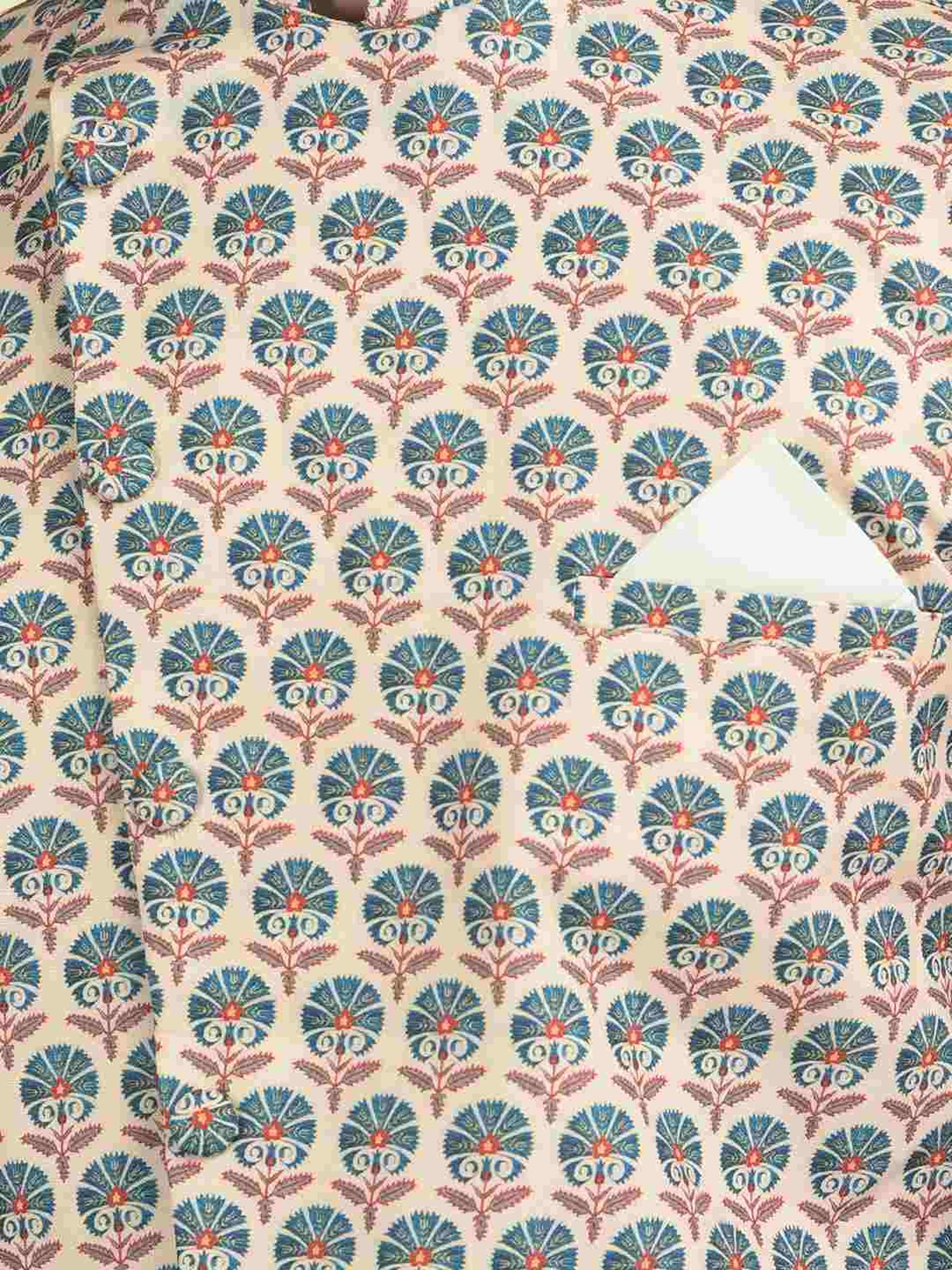 Deyann Cream & White Regular Fit Printed Kurta Set With Jacket