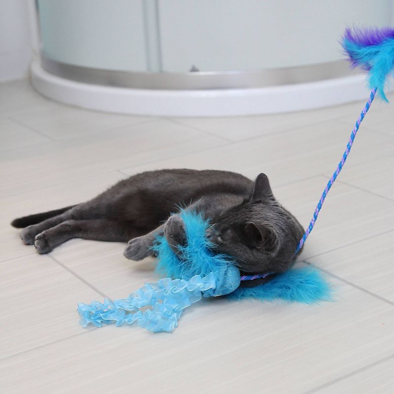 Quirky Kitty Jiggling Jellyfish Wand Cat Toy - Blue