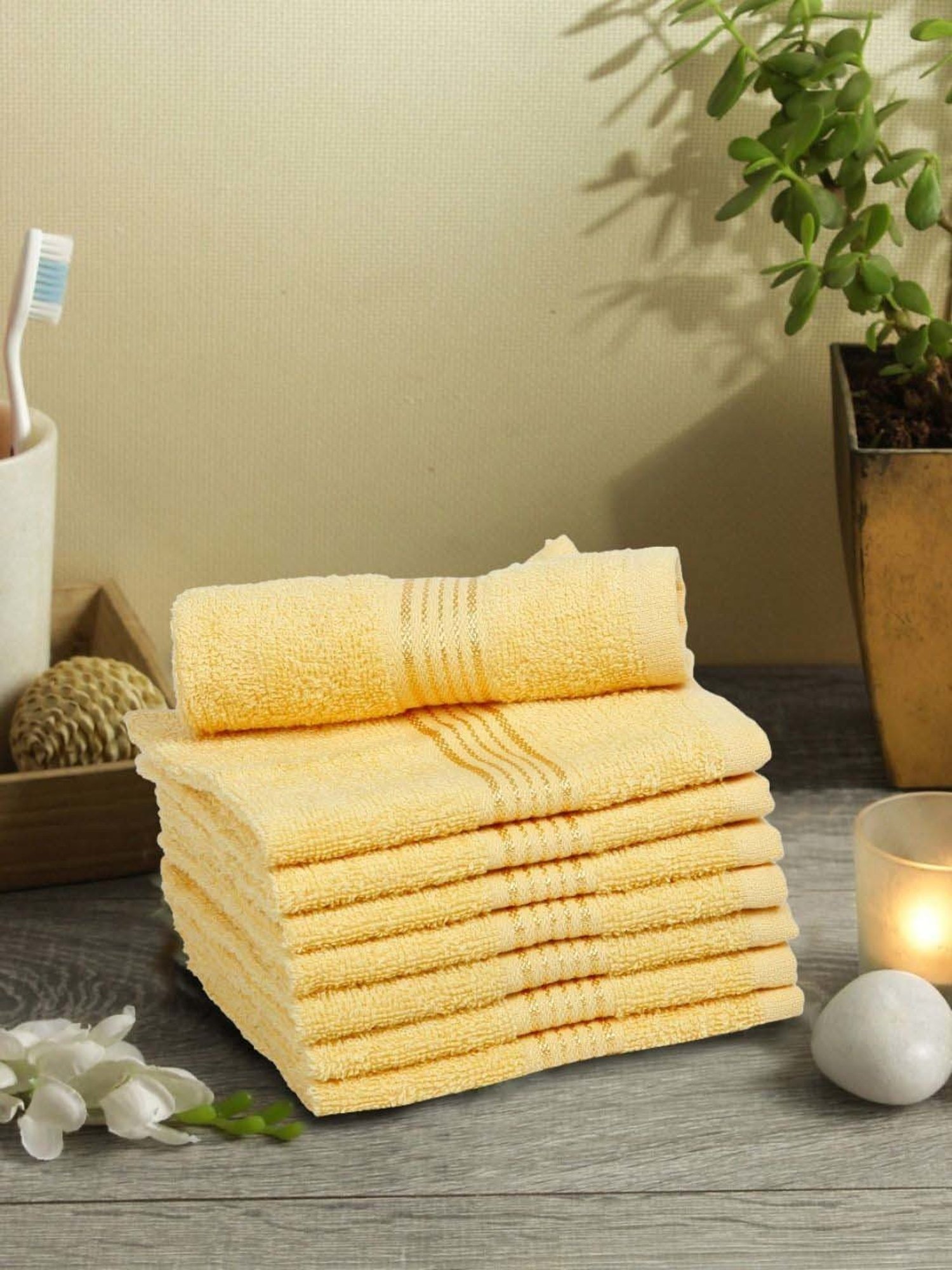 Bianca D`ross Yellow Cotton 380 GSM Super Absorbent Face Towel - Set of 8
