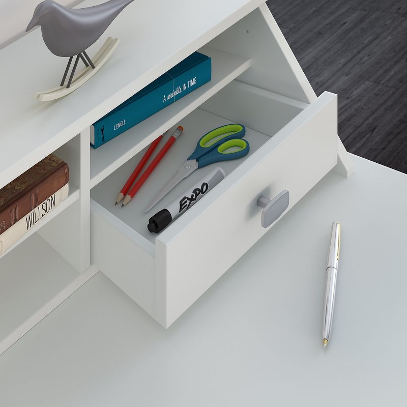 Broadview Computer Desk With Open Storage And Desktop Organizer Pure White - Bush Furniture
