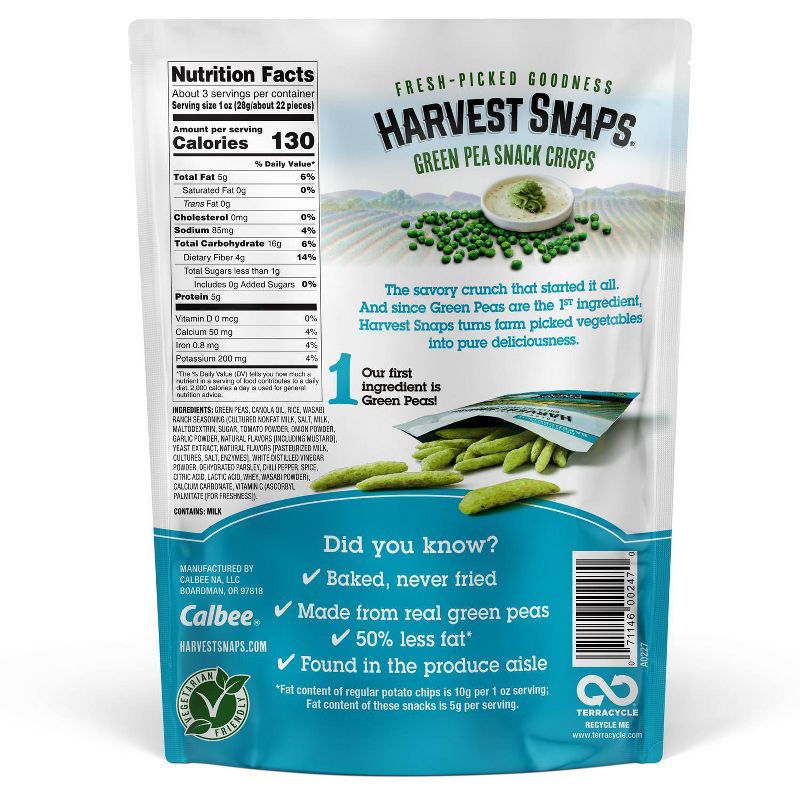 Harvest Snaps Green Pea Snack Crisps Wasabi Ranch - 3.3oz