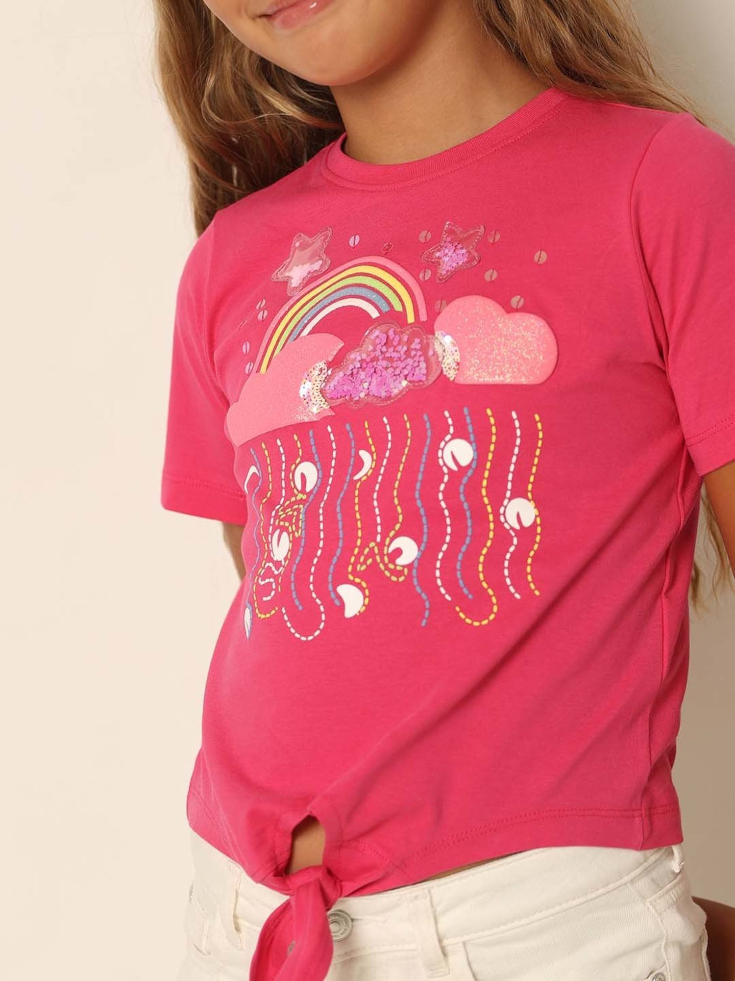 VERO MODA GIRL Raspberry Pink Cotton Applique T-Shirt