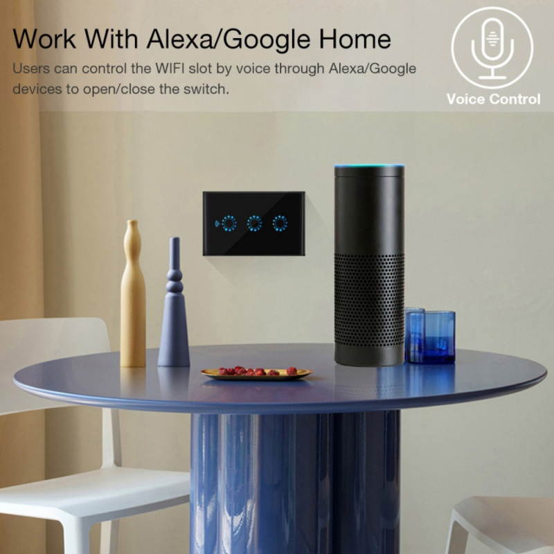 Smart Switch 3 Gang WiFi Light Switches in Tempered Glass Touch Panel by Tuya/Smart Life APP Compatibles with Alexa, Google Home and IFTTT,No Hub Required (Black)