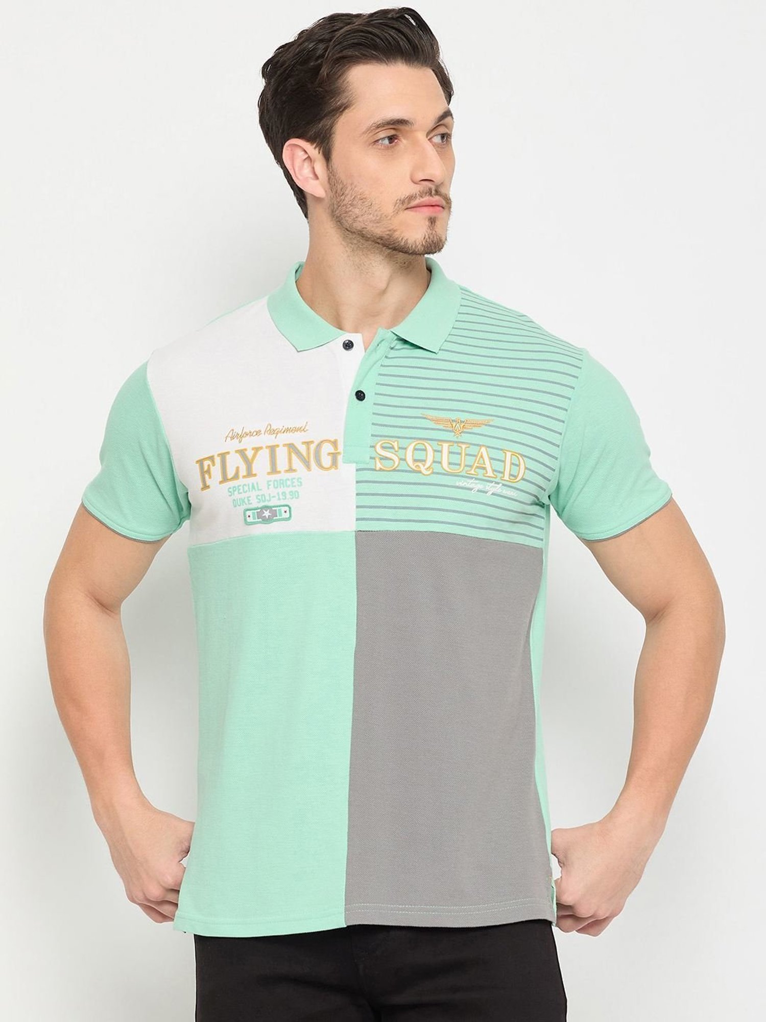 Duke Sage Green Slim Fit Colour Block Polo T-Shirt