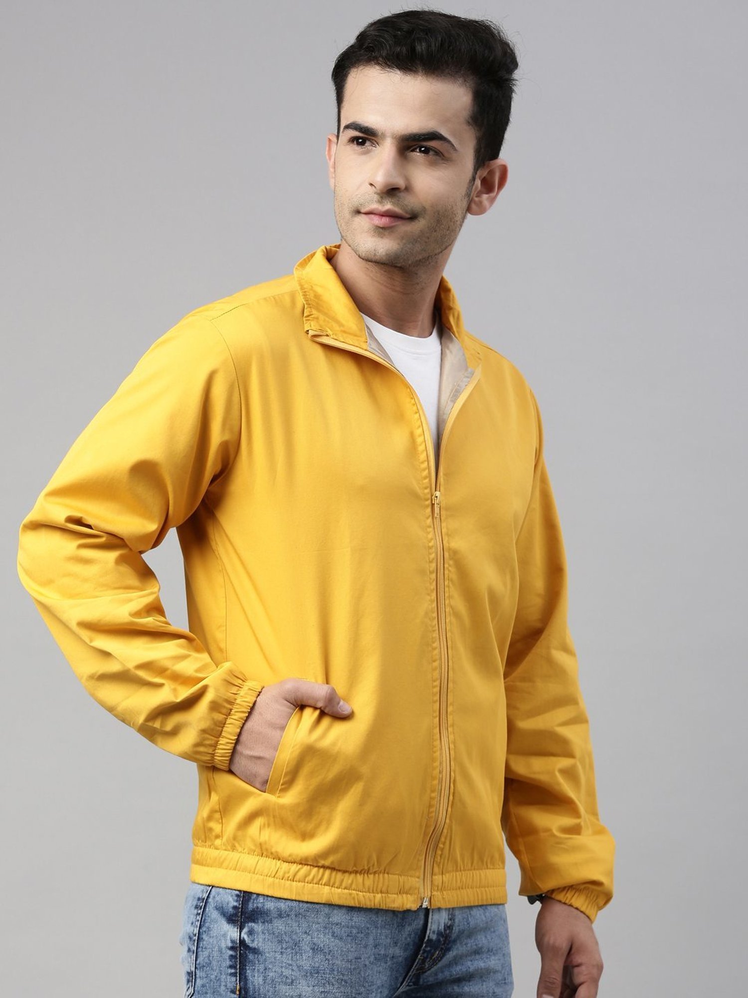 CINOCCI Yellow Cotton Slim Fit Jacket