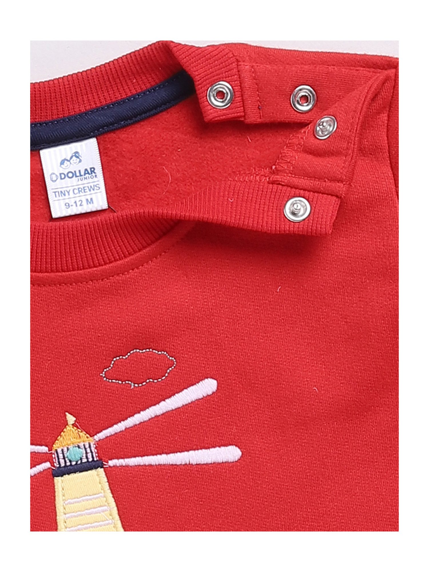 Dollar Kids Red Embroidered Full Sleeves T-Shirt with Joggers