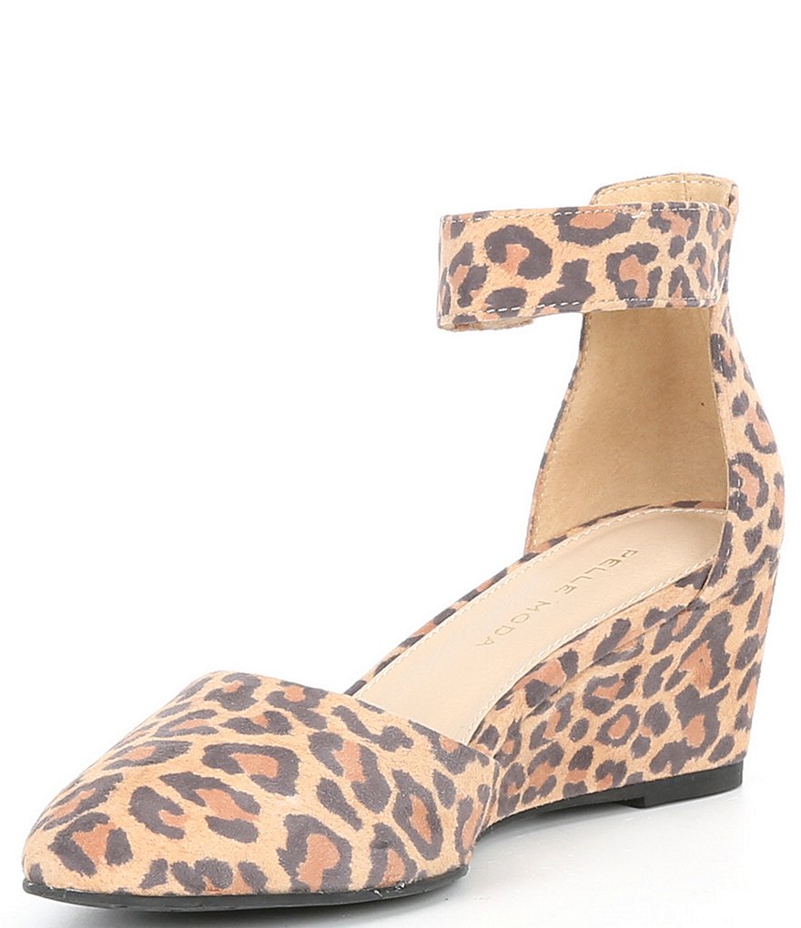 Pelle Moda Kitty Leopard Print Suede d'Orsay Wedge Pumps