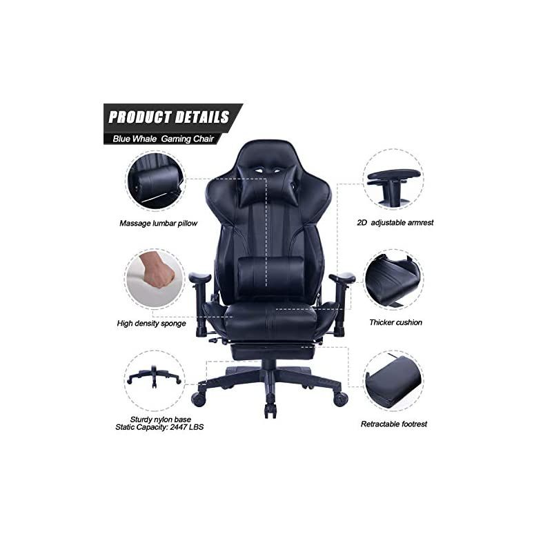 Gaming Chair Super Big and Tall PC Computer Game Chair with Footrest Racing Desk Chair Ergonomic Office Chair High Back PU Leather Computer Game Chair with Massage Lumbar Support