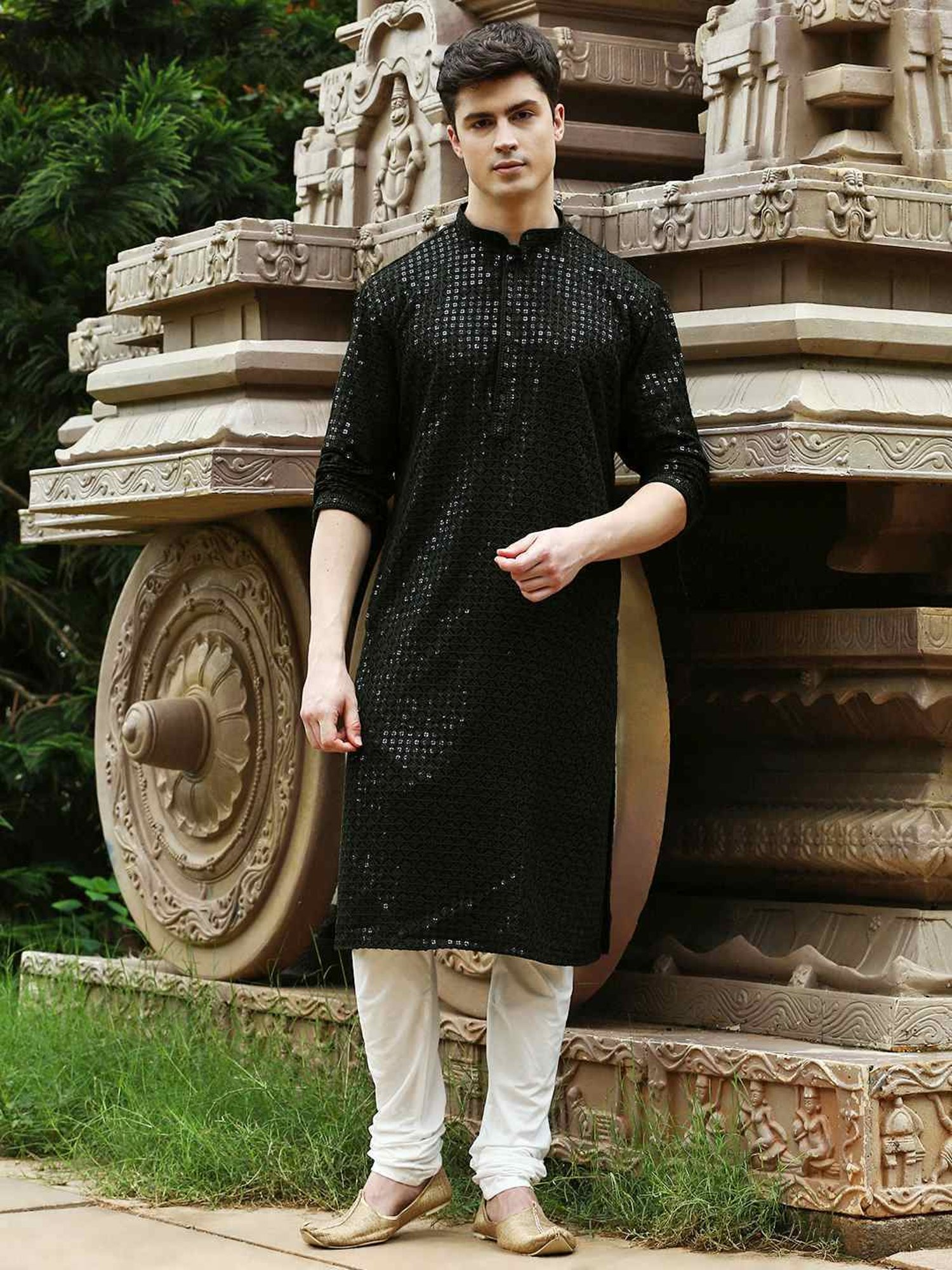 Sanwara Olive Cotton Regular Fit Embellished Kurta Bottom Set