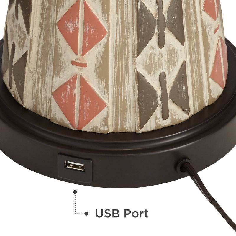 John Timberland Table Lamps Set of 2 with USB Port Southwest Style Tapering Column Oatmeal Fabric Drum Shade Living Room Bedroom