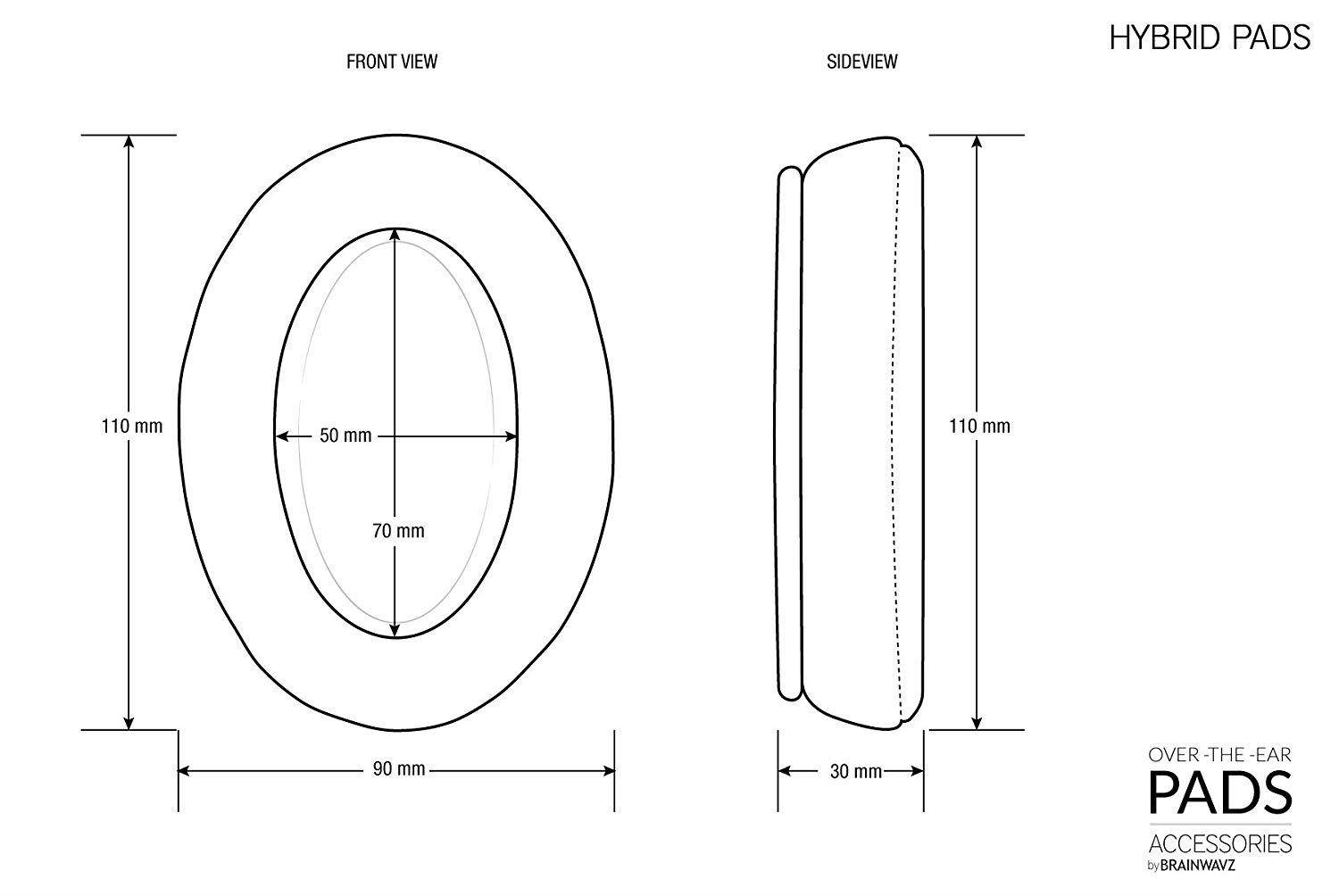 Brainwavz Hybrid Memory Foam Earpad - Black PU/Velour - Suitable for Large Over The Ear Headphones