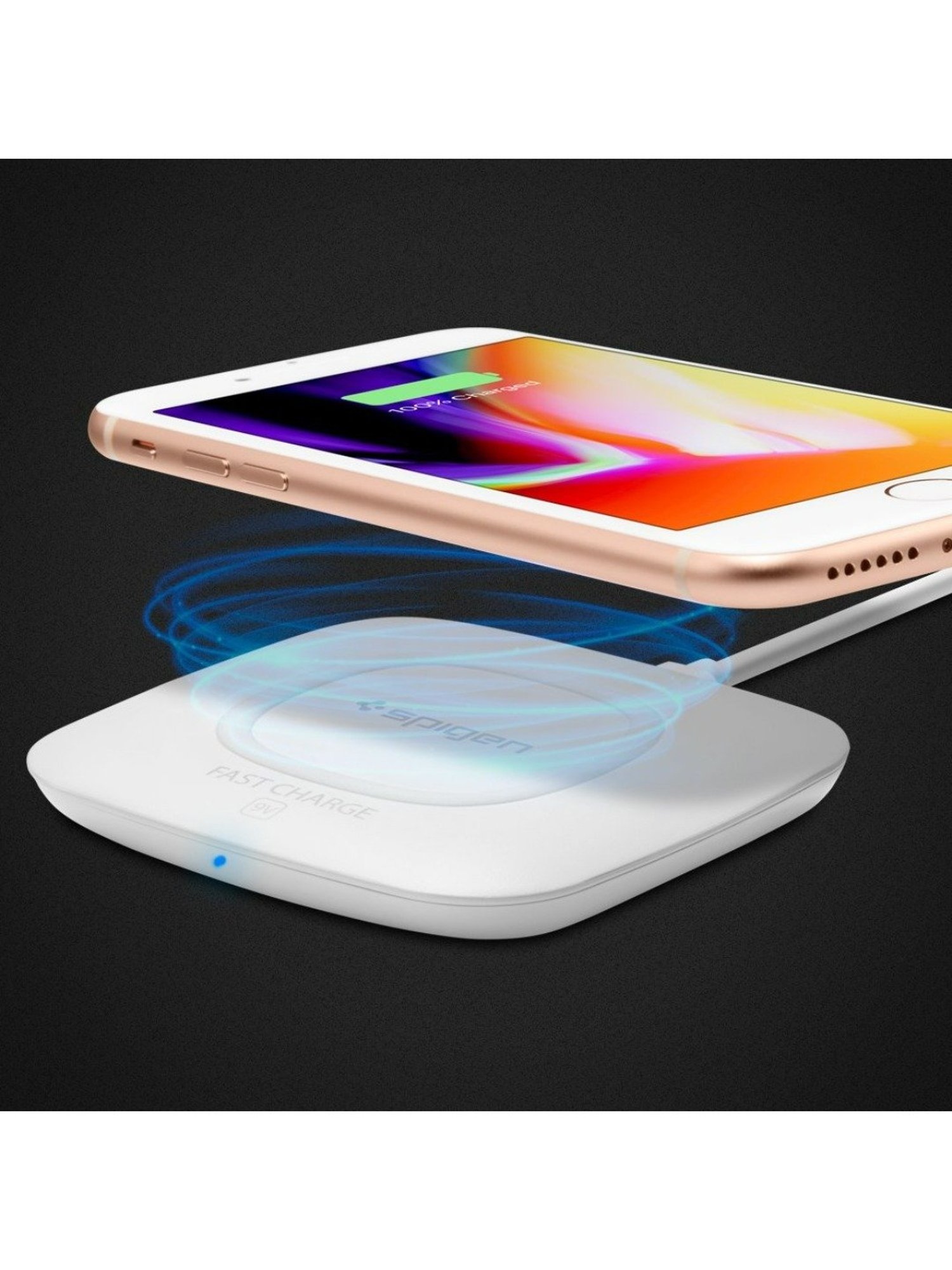 Spigen F301W, 10W Fast Wireless Charger Compatible For All Qi-Enabled Smartphones (White)