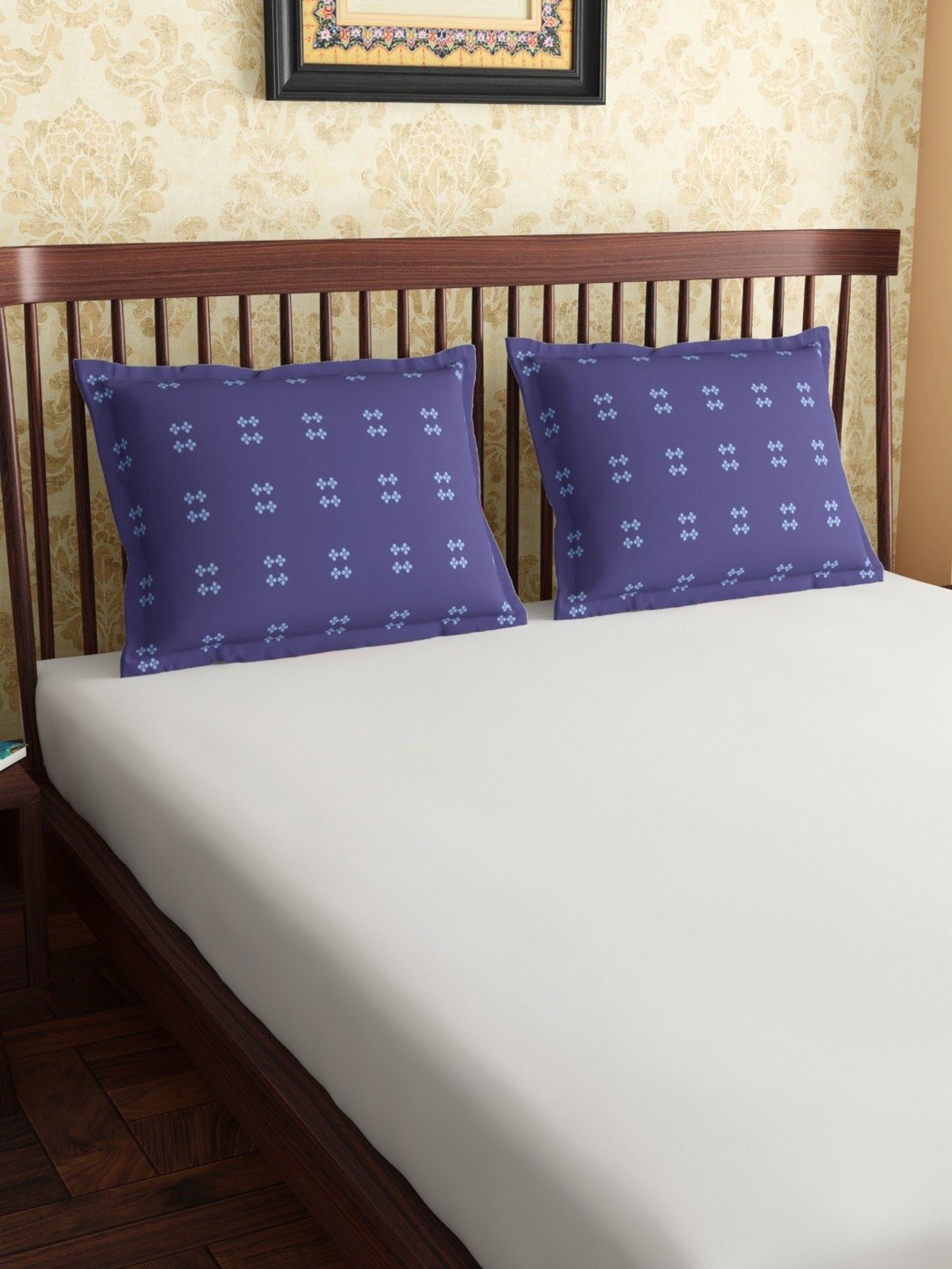 Petal Home Hooghly Motif Navy Blue 300 TC Cotton King Sized Pillow Covers - Set of 2