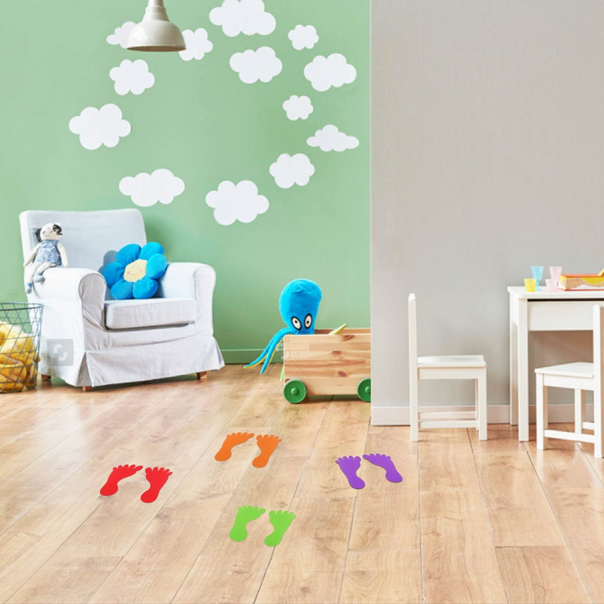 NUOBESTY 9 Pairs Kindergarten Footprints Stickers Small Ankles Floor Stickers Waterproof Adhesive Floor Bathtub Sticker (Mixed Color)