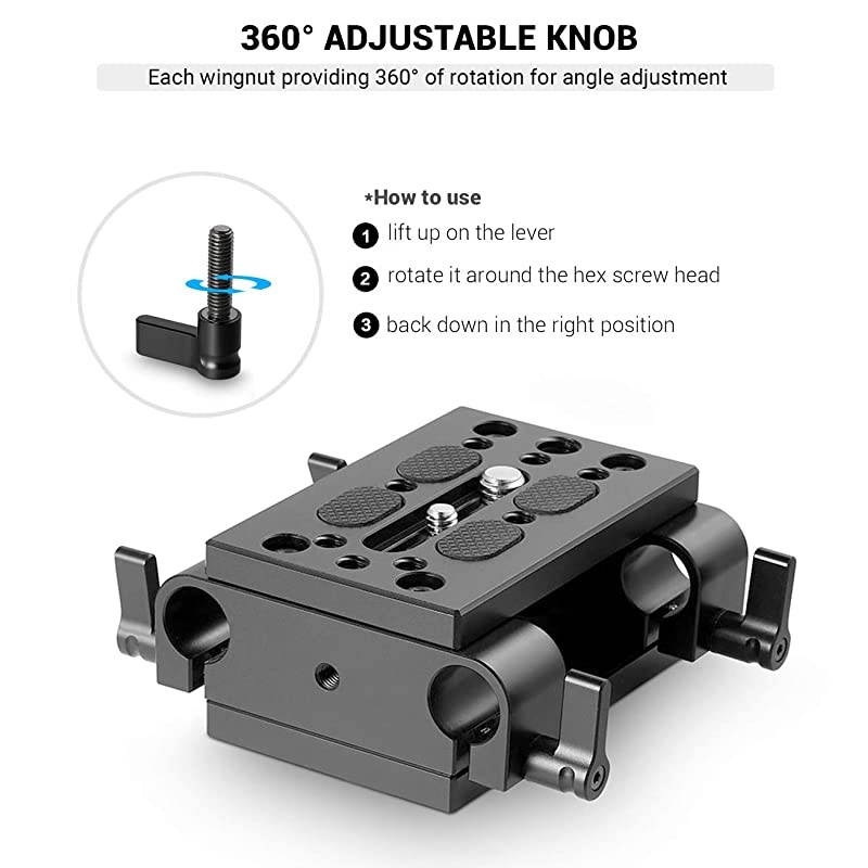Camera Tripod Mounting Baseplate w15mm Rod Clamp Rail Block for TripodShoulder Support System 1798