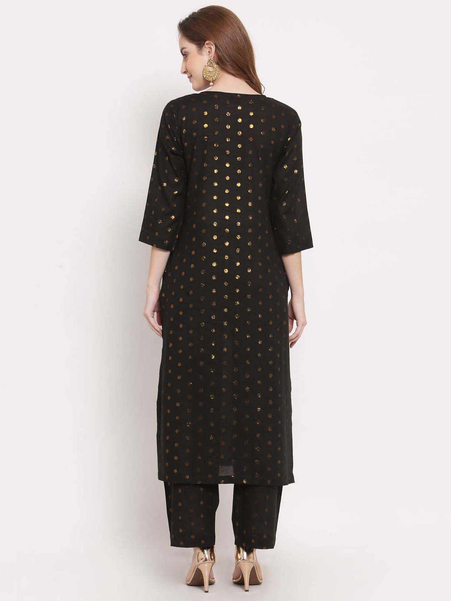 DART STUDIO Black Cotton Embroidered Kurta Palazzo Set
